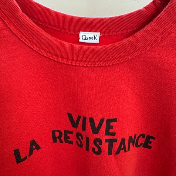 Clare V “Vive La Résistance” Red Sweatshirt Sz L - Picture 2 of 9